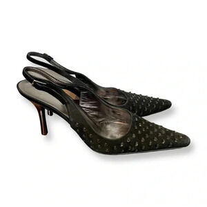 St. John Suede Rhinestone Mirrored Heel Pointed Slingback Pumps PLEASE READ